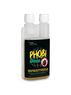 Phobi Dose is an insecticide for professional use against bedbugs & cockroaches in a 250ml sized bottle 